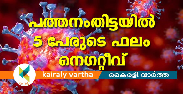 പത്തനംതിട്ടയില്‍ കോവിഡ് ആദ്യം സ്ഥിരീകരിച്ച 5 പേരുടെ പരിശോധനഫലം നെഗറ്റീവ്