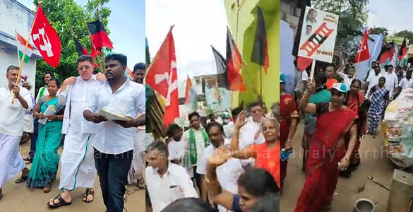 മുസ്‍ലിം ലീഗ് സ്ഥാനാര്‍ഥിക്ക് വോട്ട് ചോദിച്ച് ചെങ്കൊടിയേന്തിയ വനിതകള്‍
