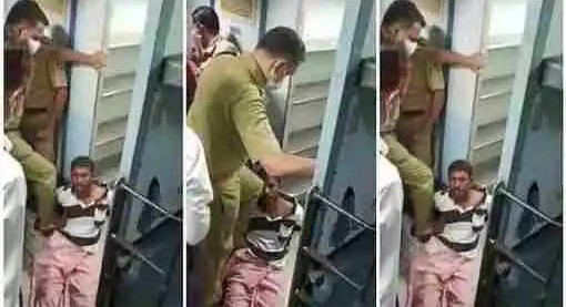 കേരള പോലീസിന്റെ ക്രൂരത വീണ്ടും: ട്രെയിനിൽ യാത്രക്കാരന്റെ നെഞ്ചിൽ ബൂട്ടിട്ട് ചവിട്ടി
