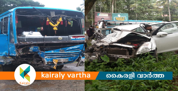 ഏറ്റുമാനൂര്‍ - പാലാ റോഡില്‍ ബസും കാറും കൂട്ടിയിടിച്ച് അപകടം