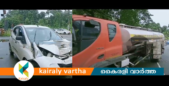 ഏറ്റുമാനൂർ പൂഞ്ഞാർ ഹൈവേയിൽ ടാങ്കർ ലോറിയും കാറും കൂട്ടിയിടിച്ച് അപകടം