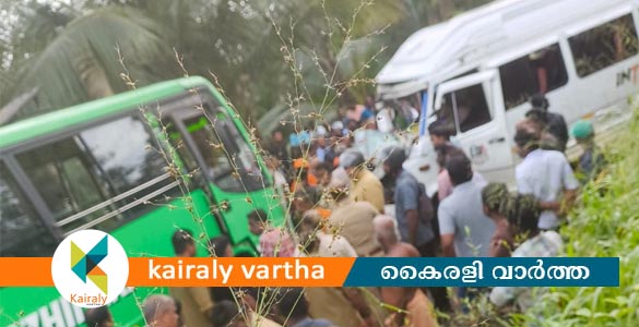 ചാന്നാനിക്കാട് സ്വകാര്യ ബസും ട്രാവലറും കൂട്ടിയിടിച്ച് അപകടം; ഒരാള്‍ക്ക് പരിക്ക്