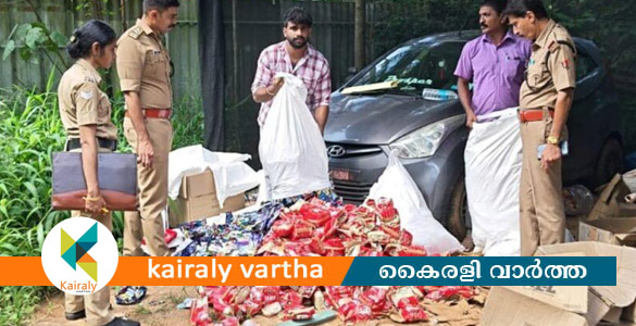 പേരൂരില്&zwj; ബേക്കറിയുടെ ഗോഡൗണിൽ നിന്ന് 10 ലക്ഷം രൂപയുടെ പുകയില ഉൽപ്പന്നങ്ങൾ പിടികൂടി