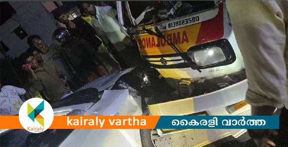 വർക്കലയിൽ രോഗിയുമായി പോയ ആംബുലൻസിൽ ടാക്സി കാറിടിച്ചു അപകടം
